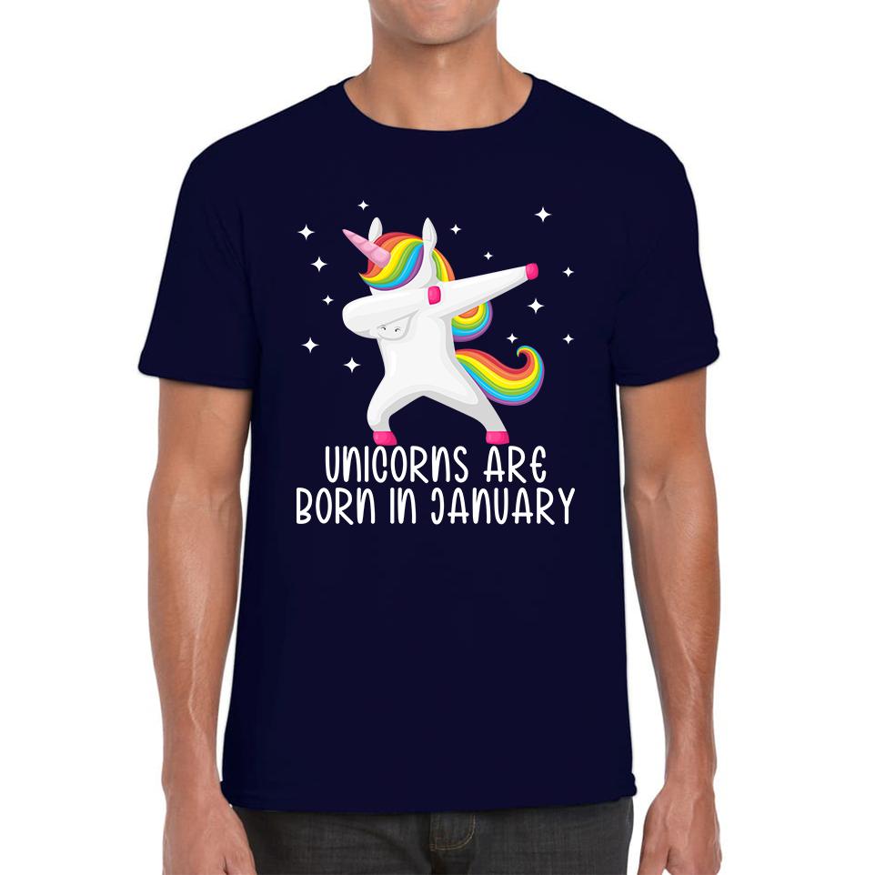 Unicorns Are Born In January Dabbing Unicorn Funny Birthday Month Novelty Slogan Mens Tee Top 3XL