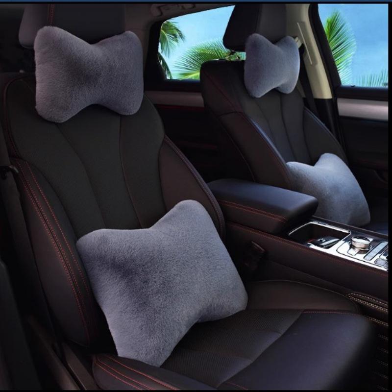 Car Plush Neck & Waist Pillow Set - Bone-Shaped Headrest Pair