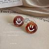 Maillard Style Smiley Face Earrings: Autumn/Winter Brown Round Acrylic Studs for Women