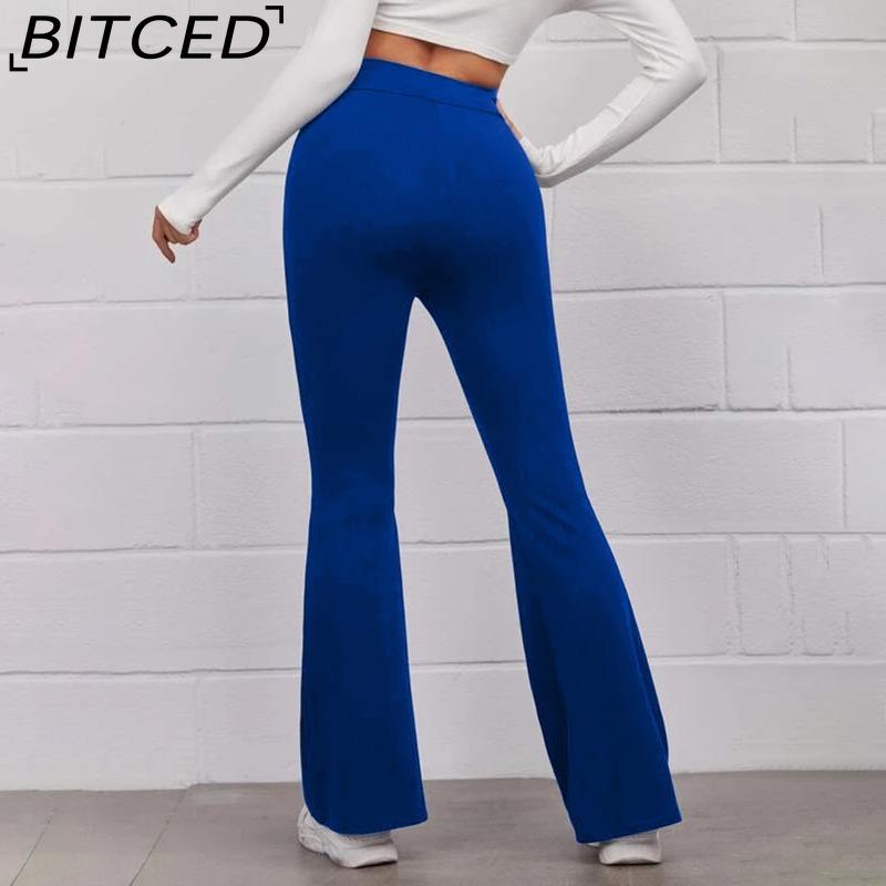 BITCED Women's Trousers Shiny Solid Color High Waist Trousers Spring Autumn Temperament Loose Straight Wide Leg Trousers Casual Wear