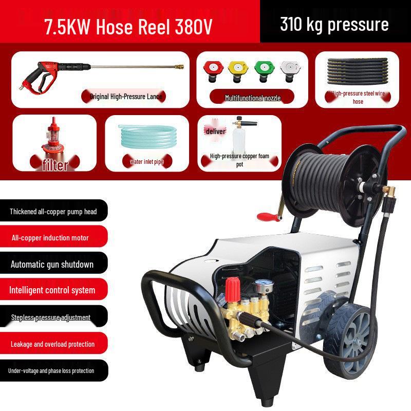 High-Power 220V/380V Commercial Car Wash Machine with Hose Reel for Shop or Farm