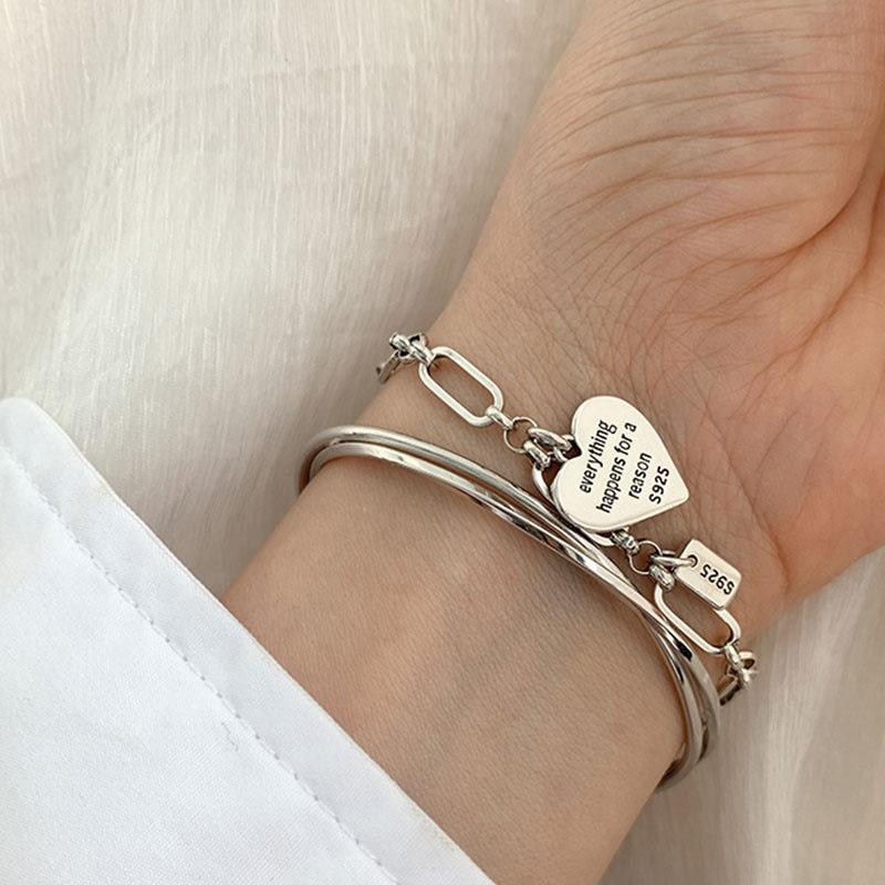 Minimalist 925 Silver LOVE Heart Bracelets For Women New Fashion Vintage Handmade Birthday Party Jewelry Gifts
