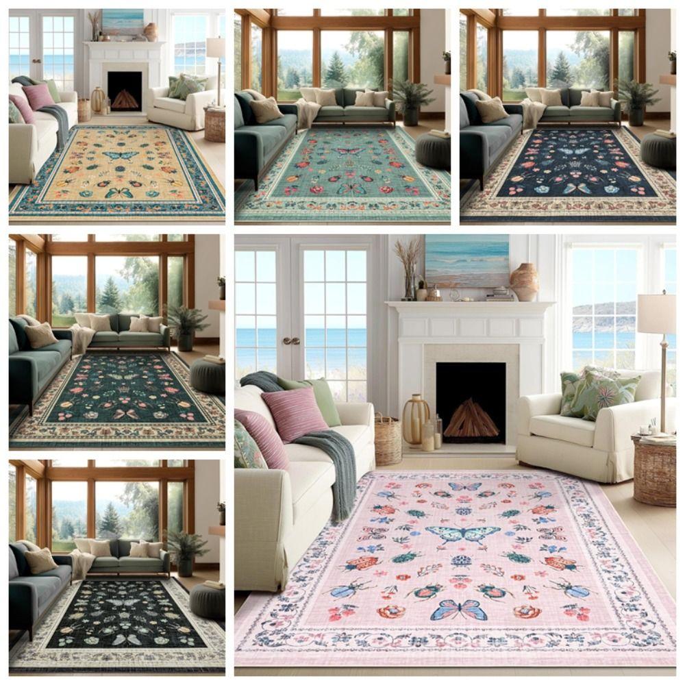 Soft Flower Carpet Non-slip Door Gasket Durable Blanket for Living Room Tea Table Bedside
