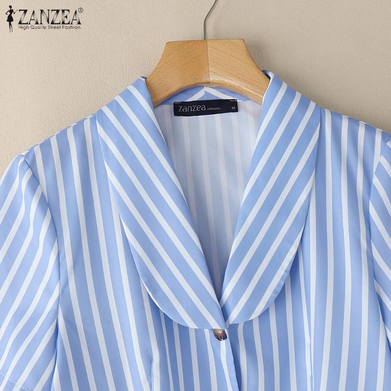 ZANZEA Women Short Sleeve Blouse and Pants Summer Stripe Print Two Piece Sets