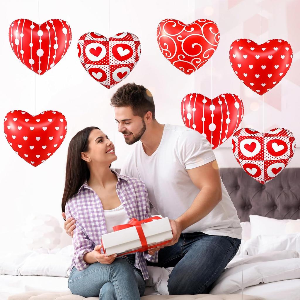 12 Pcs 12 Inch Valentine's Day Inflatable Heart Outdoor Decorations Large Valentine Heart Inflatable Hanging Ornaments PVC Love Outdoor Yard Decor