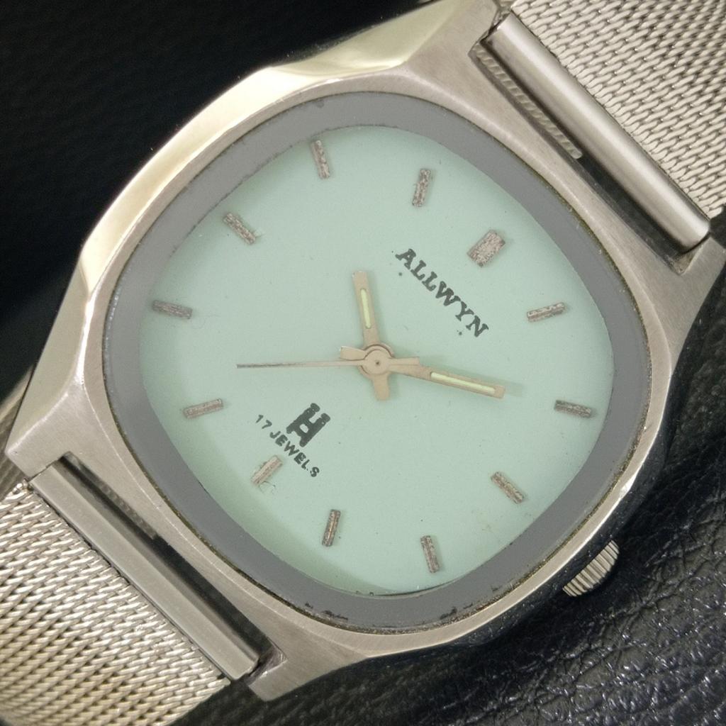 

ALLWYN HAND-WINDING 6300A INDIA MENS VINTAGE SEA GREEN DIAL WATCH a704008-1