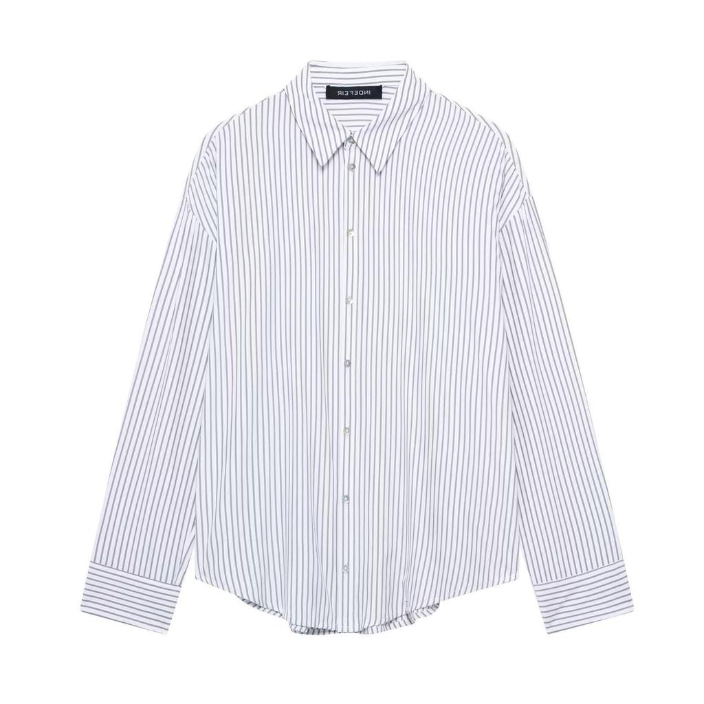 TAOP&ZA Women's Striped Long-Sleeve Shirt with Turn-Down Collar - Spring/Summer Collection