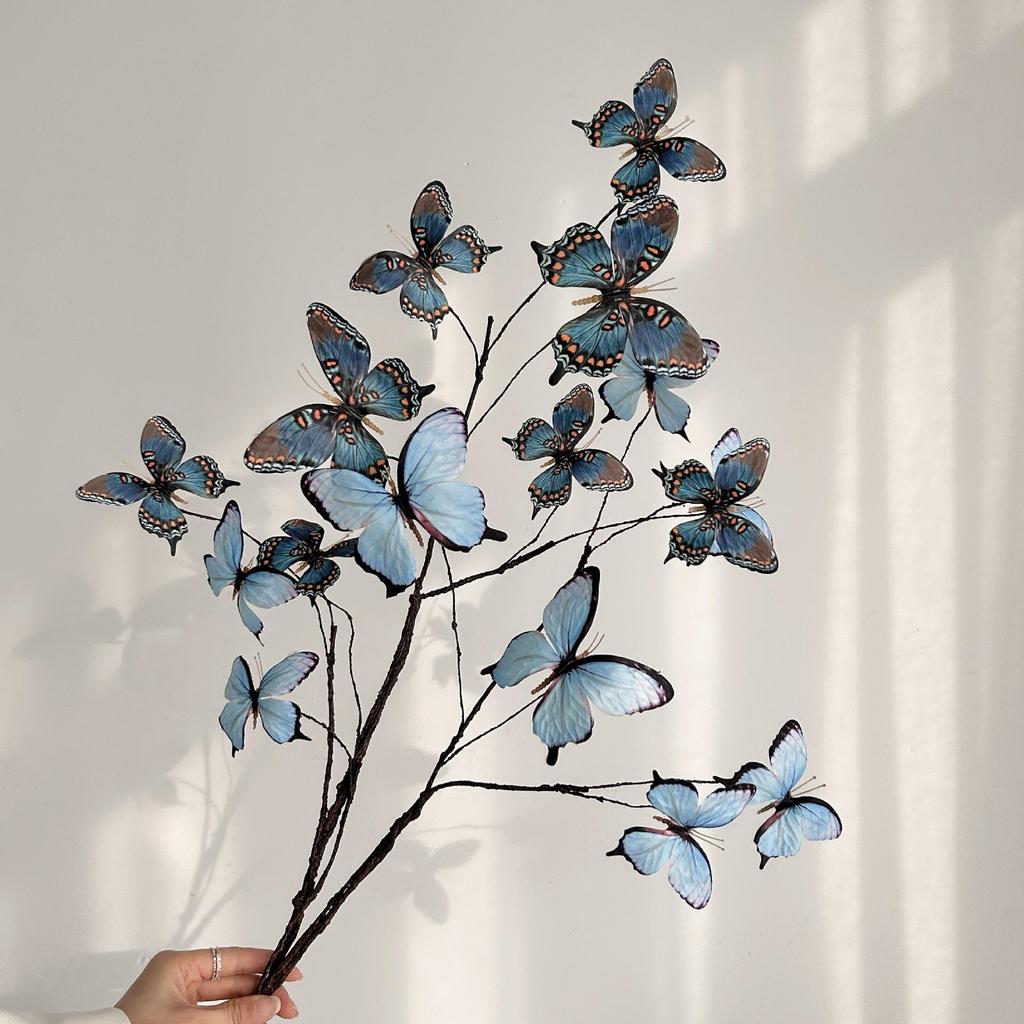 3D Printed Butterfly & Withered Branch Floral Art Ornament | Monet Garden-Inspired Artificial Flower Arrangement Decor