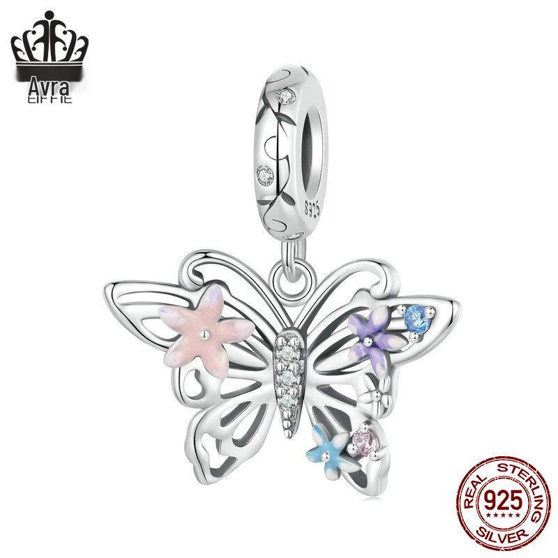 S925 Sterling Silver Exquisite Butterfly Tassel Beaded Pendant for DIY Jewelry