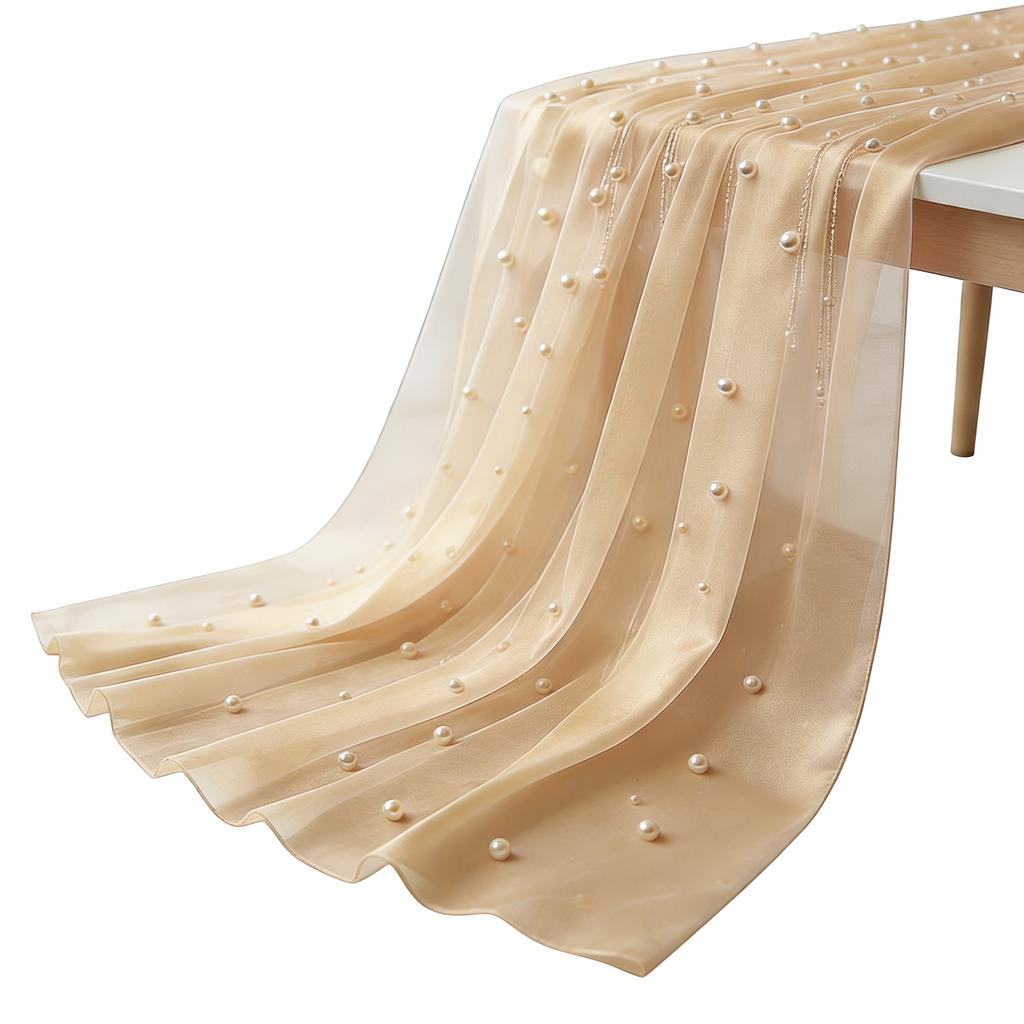 Pearl Gauze Table Runner 120 Inch 10 FT Tulle Wedding Centerpiece Runner Shabby Chic for Wedding Party Baby Shower Birthday