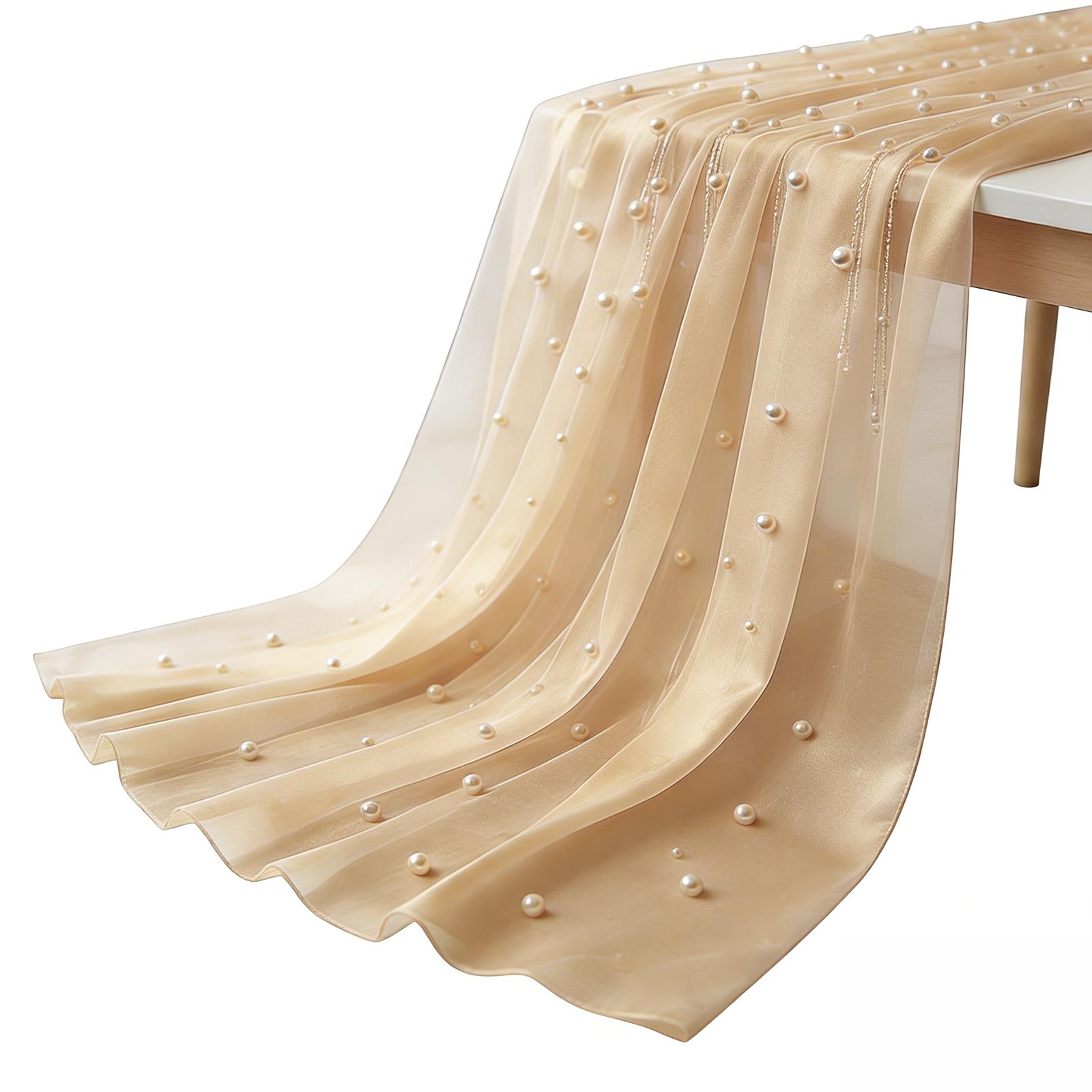 

Pearl Gauze Table Runner 120 Inch 10 FT Tulle Wedding Centerpiece Runner Shabby Chic for Wedding Party Baby Shower Birthday 0.75x3m-5 шампанського