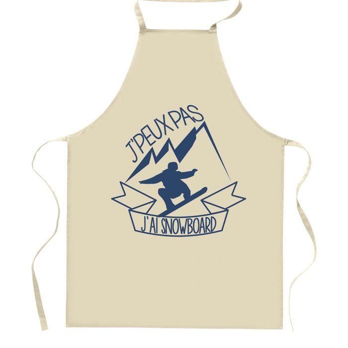 Tablier de cuisine - snowboard 2 J'peux pas - Coton résistant - Impression bretonne - Liens ajustables