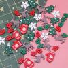 (50 Pcs/pack)Mini Christmas Tree Glove Chip Mixed Decorative Wood Chips Christmas Hanging Decoration Colorful Elk Gift Label
