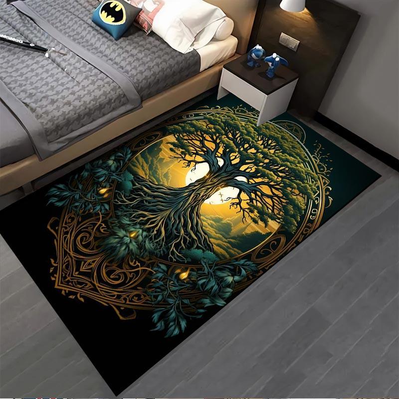 Mystical Tree of Life Pattern Carpet with Golden Sunrise Design Suitable for Use As an Anti-slip for Living Room Bedroom Sofas