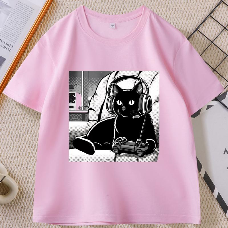 Unisexs Casual Black Cat Graphic TShirt Cotton Short Sleeve Crew Neck Cat T Shirt Unisexswear Top Unisex Women Loose Printed Clothes