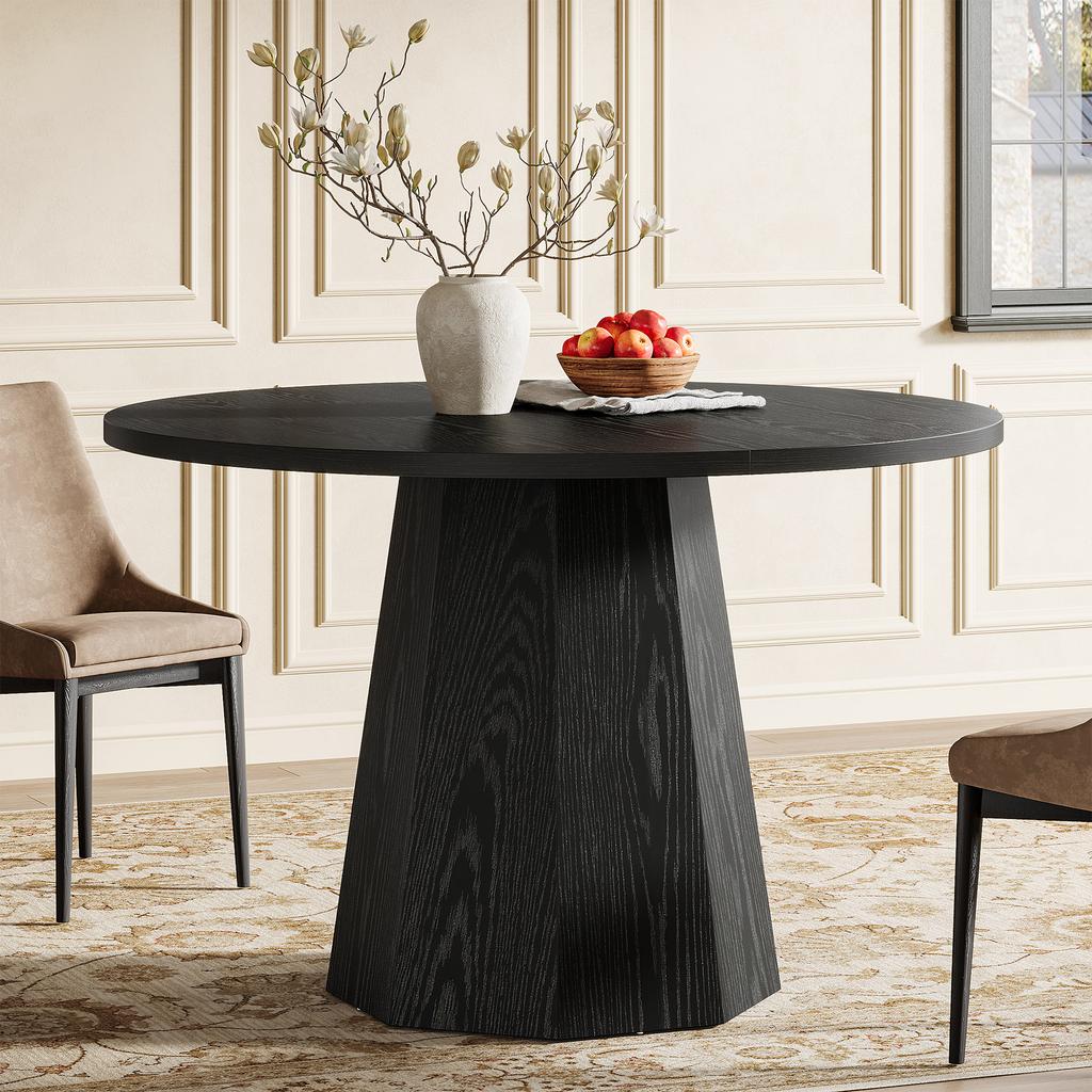 Tribesigns Round Dining Table, 118 Cm, Small Kitchen Table, Black for 4 People, Dining Room Table with Sturdy Base