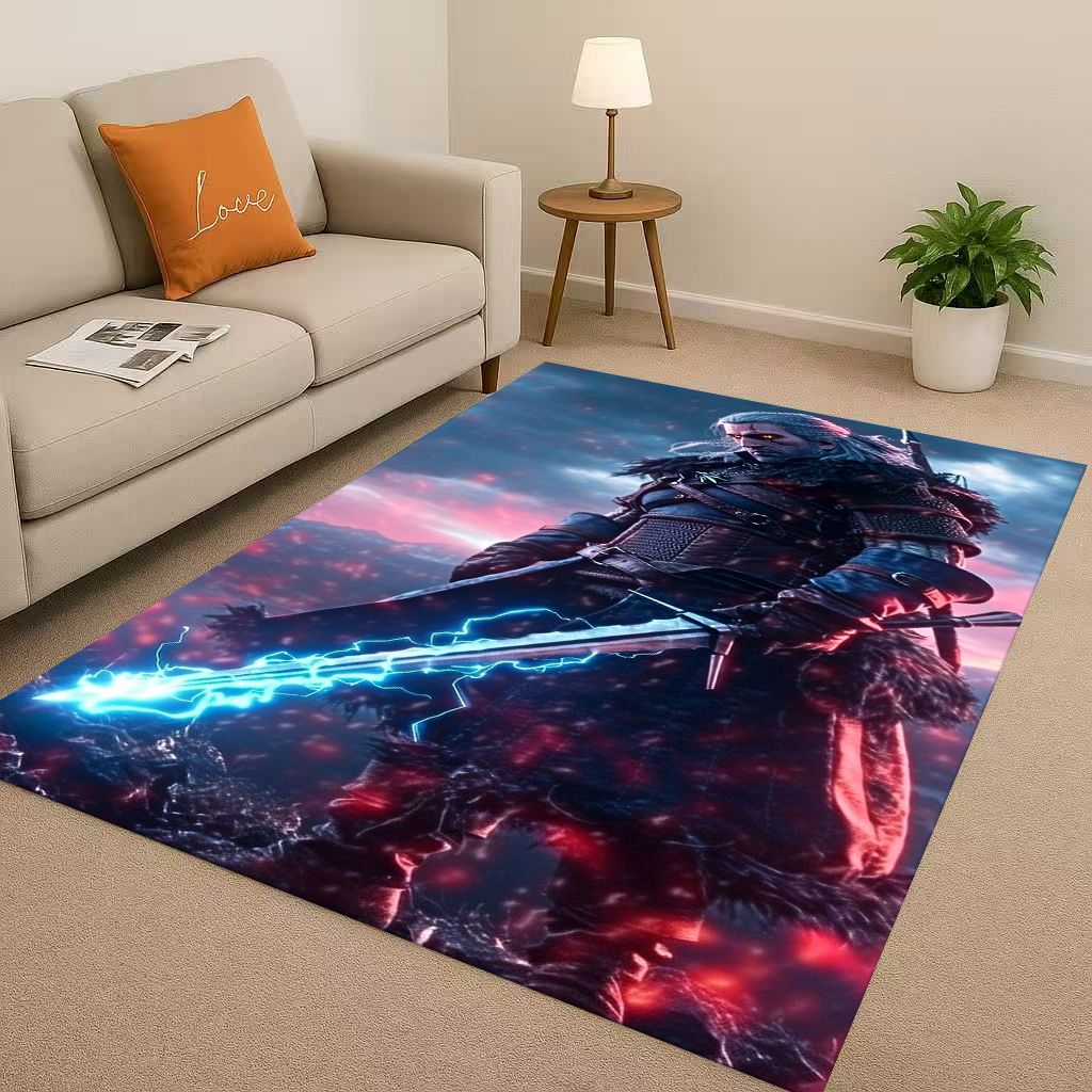 3D The W-Witcher Game Geralt Gamer Cartoon Living Room Non-Slip Area Rug Carpet for Bedroom Playroom Sofa,Home Doormat Kid Gift