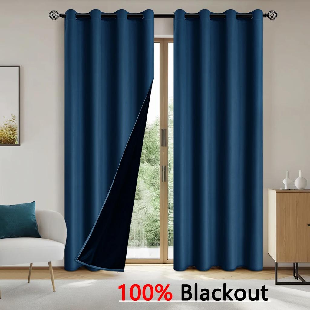 2pcs Modern 100% Blackout Curtain with Coated Lining, Solid Window Curains for Bedroom, Living Room, Dining Room, Home Decor