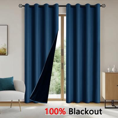 1pc Solid Color Full Shading and Sun Protection 100% Blackout Curtains, Bedroom and Living Room Shading Curtains