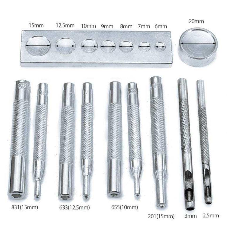 11pcs Metal Handle Rivet Setter With Base Punch Tool Kit DIY Snap Fastener Tool Leather DIY