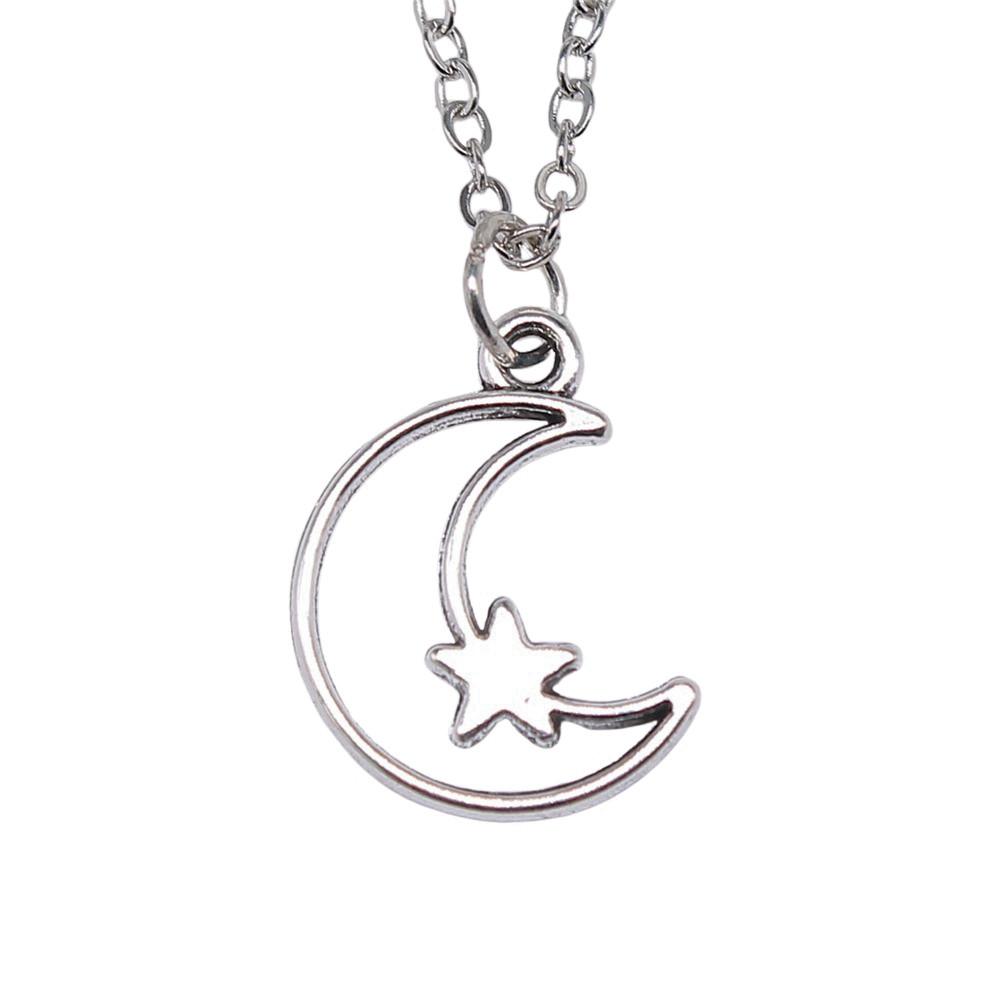 Hollow Star Moon Pendant Necklace Minimalist Geometric Jewelry 40cm Short Chain