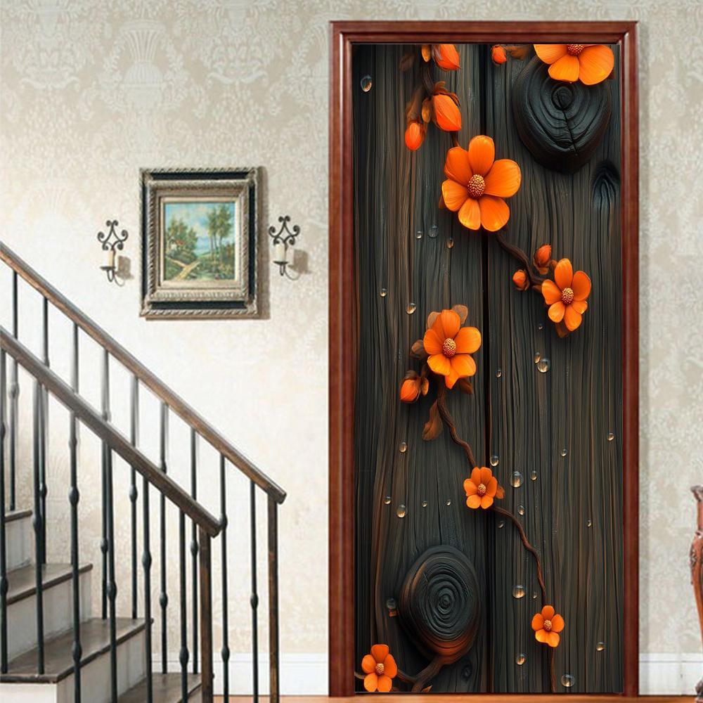 1 Stück Blühender Bambus Vinyl Türsticker Für Schlafzimmer Heimdeko Selbstklebend Abnehmbares Wandtattoo Türrenovierung Wasserdichtes Poster