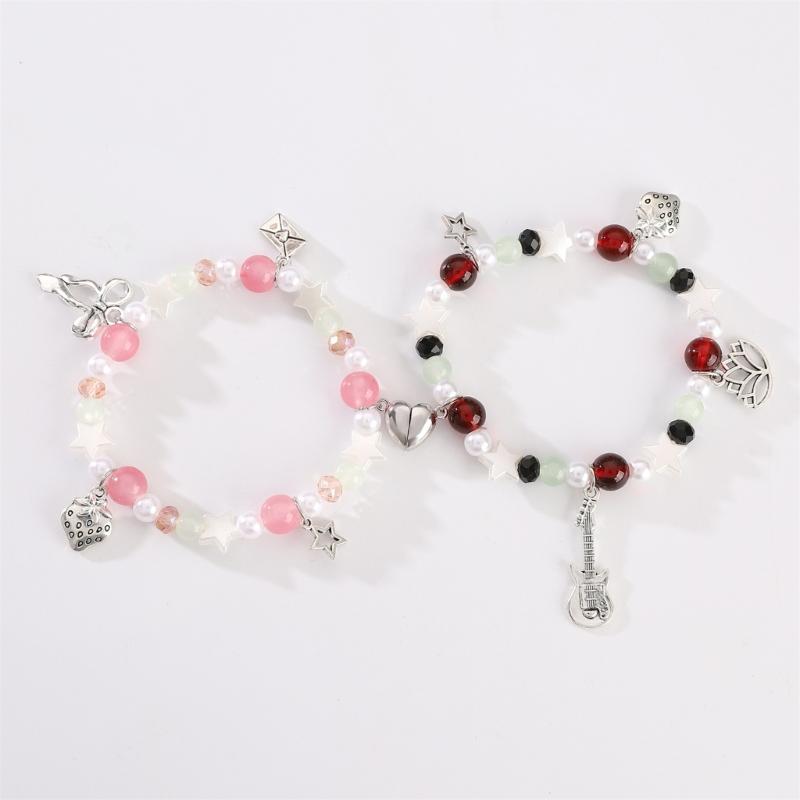 Elastic Love Heart Charm Bracelet with Magnetic Buckle Jewelry Accessory for Easy Wear and Adjustable Fits Daily Use