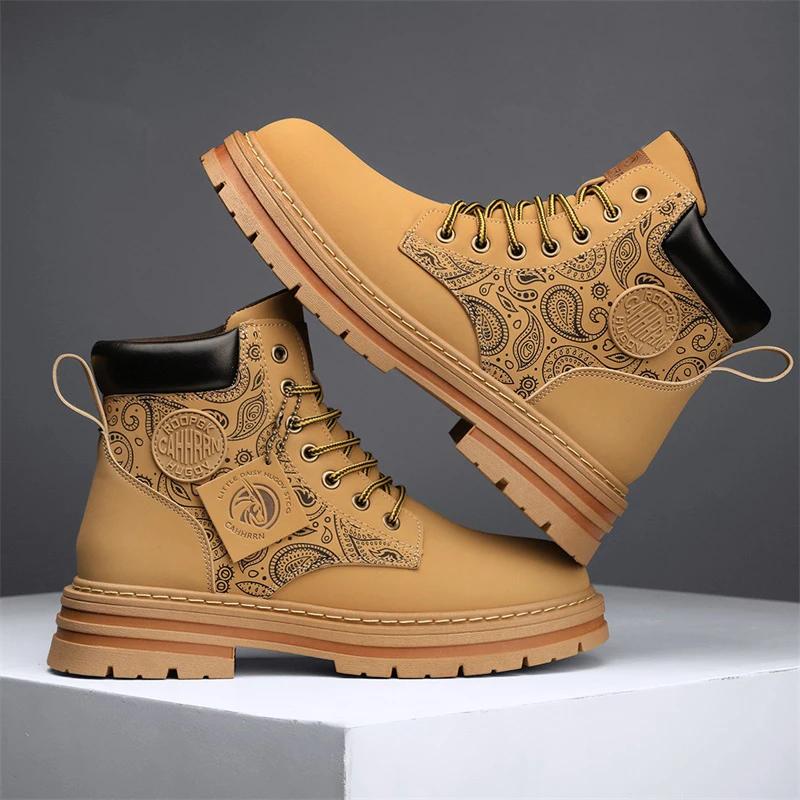Ankle Boots Casual Sneaker Leather Shoes Loafers Winter Boots for Men Sports and Leisure Work Wear Round Toe Fashion Army Boots