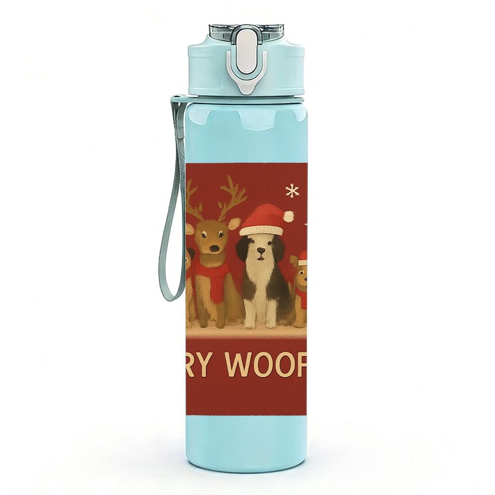 1PC Christmas Dog Vintage Card Art 750ml Color Plastic Sports Water Bottle Leakproof Flip Straw Lid Suitable for Sports Office Home Use