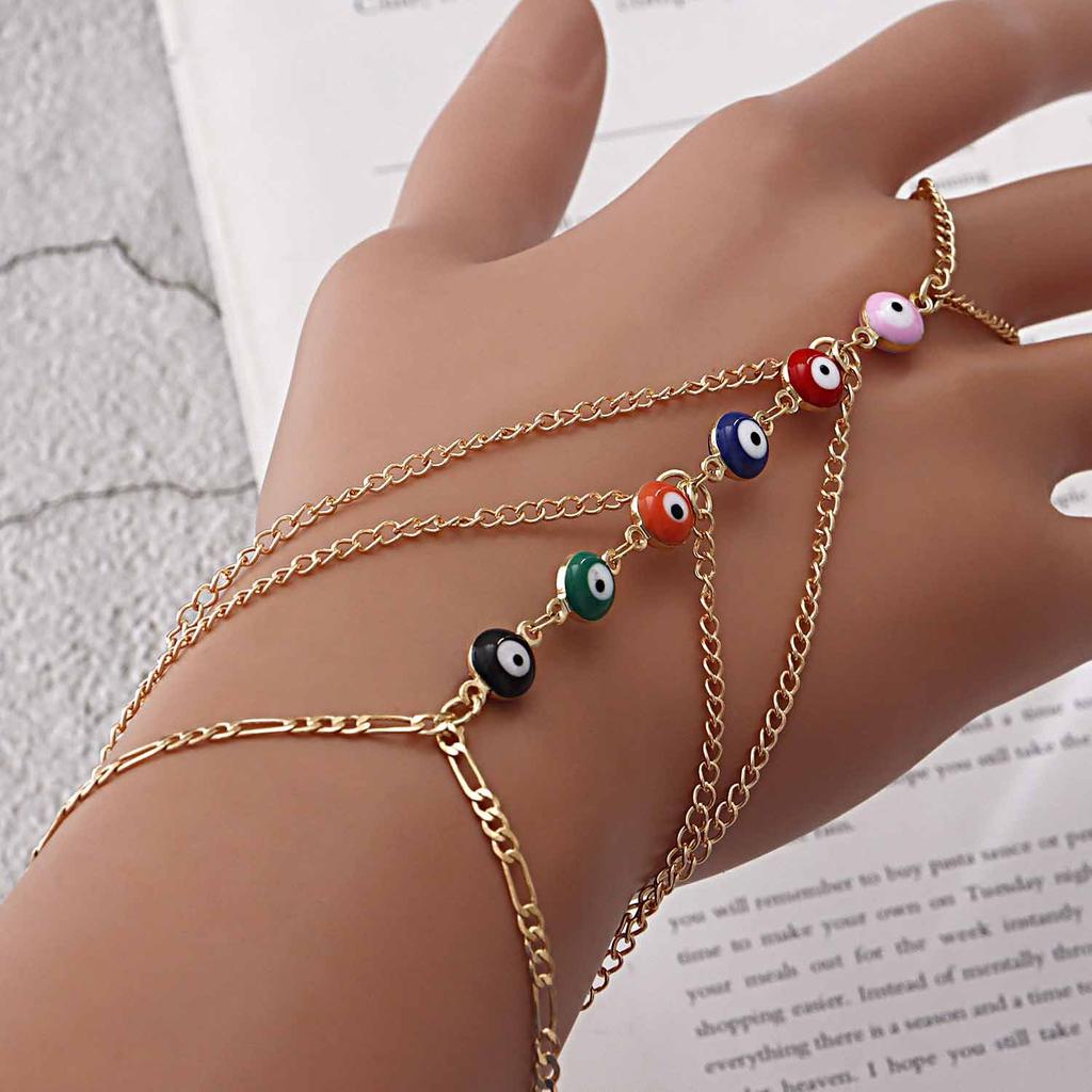Europe and the United States popular ins style punk love imitation pearl bracelet exaggerated personality metal finger chain jewelry