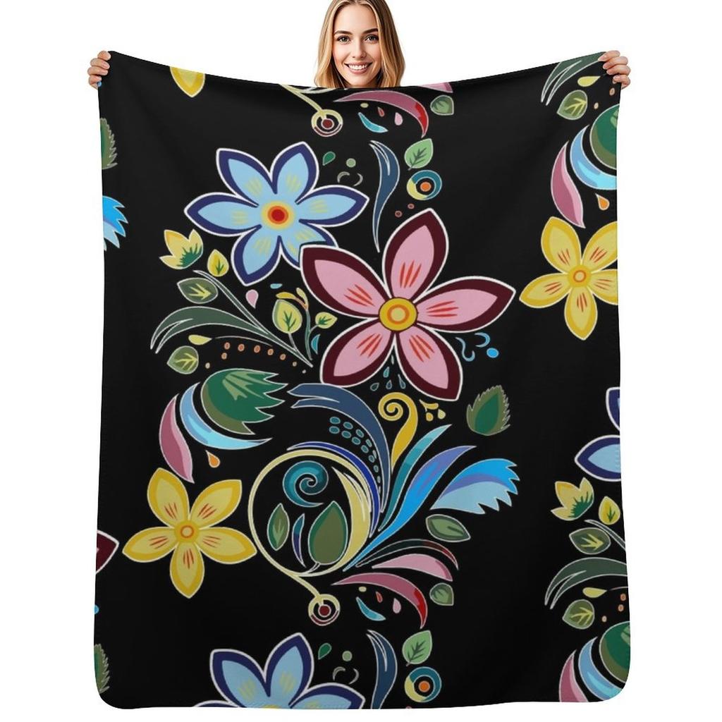 Traditional Ojibwe Pattern Indigenous Floral Design Throw Blanket Warm Cozy Throw Blanket for Living Room Couch