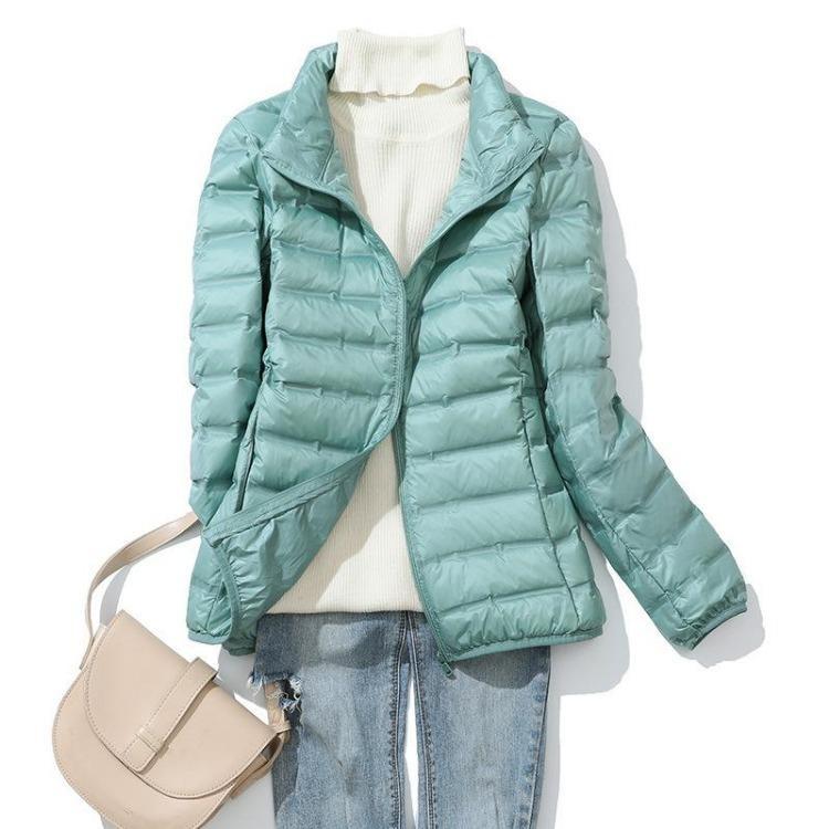 Neue Damen nahtlose integrierte Daunenjacke Winter Outdoor Stehkragen dünn große Größe kurze Jacke Kleidung