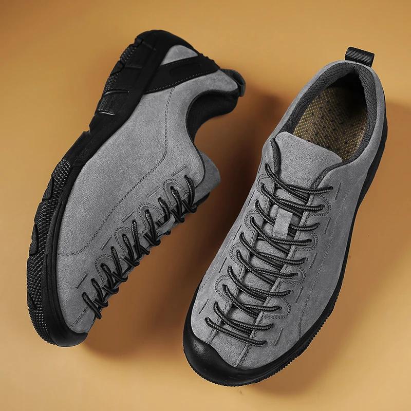Fashion New Suede Leather Men Casual Shoes Male Comfortable Flat Shoes Trendy Sneakers For Men Lace Up Oxfords Soft Basic Outdoor Shoes