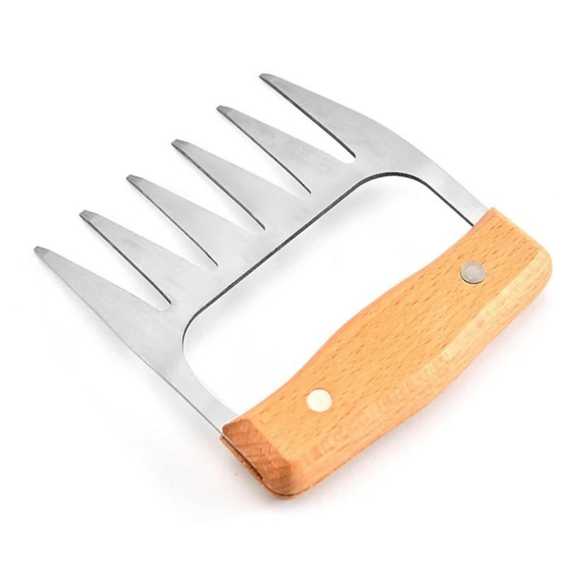 Fleischwolf-Krallen aus Metall, 18/8 Edelstahl-Fleischgabeln mit Holzgriff zum Zerkleinern, Zupfen, Handhaben, Anheben und Servieren