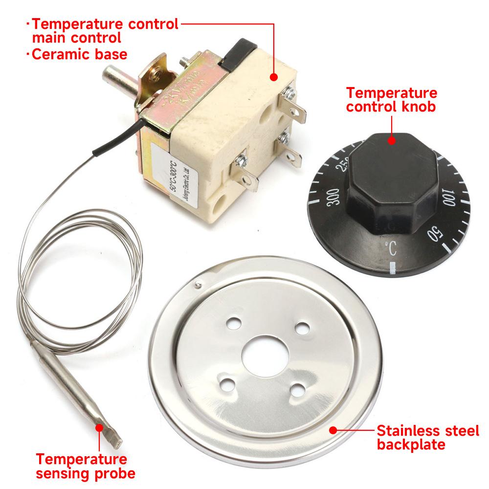 Termostato 16A 50-300℃/30-110℃ Gradi Celsius Manopola Interruttore Controller di Temperatura Mini Fai-da-te NO NC per Forni Elettrici Riscaldatori