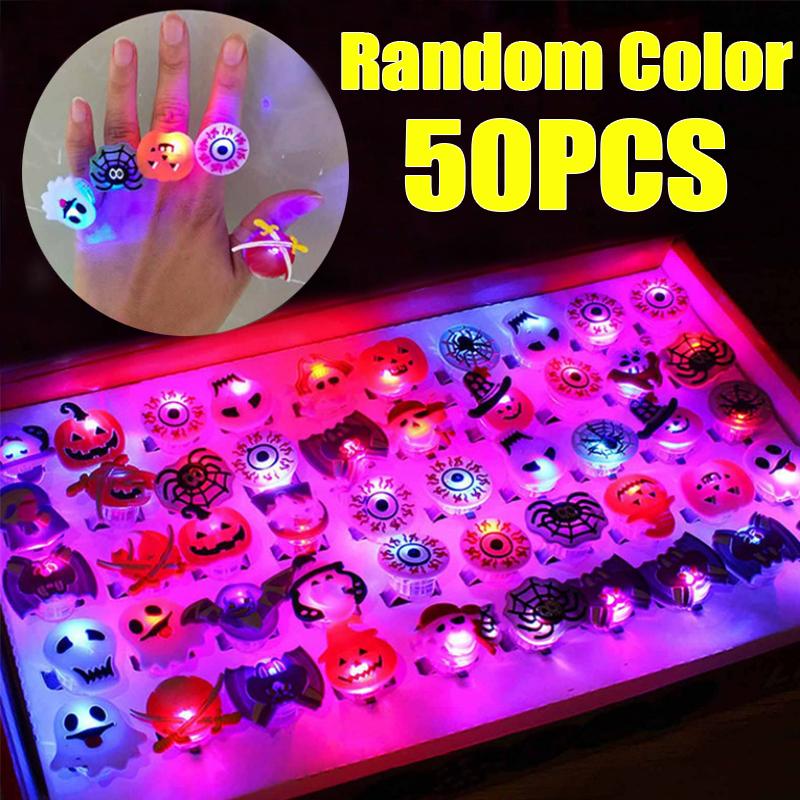 LED Luminous Halloween Rings Creative Pumpkin Ghost Skull Glowing in Dark Finger Rings Toys with Lights Christmas Party Decor