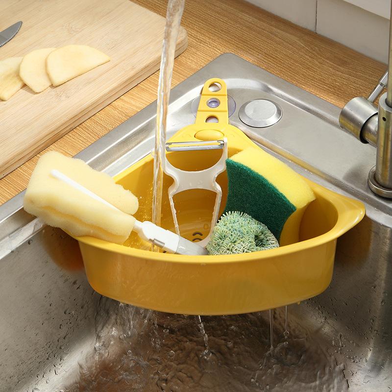 

1PC Triangular Sink Drain Basket, Suction Cup Hanging Kitchen Sink Drain Basket, Sponge Rag Storage Basket серый