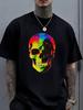 Designed for Teenagers Teenager'S Heavyweight Retro 80S T-Shirt Bold Neon Skull Graphic Tee Suitable for Halloween Gothi