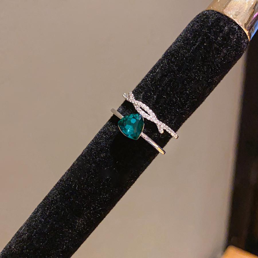 Геометрическое Цветочное Циркониевое Открытое Кольцо Овальной Формы Модное Для Женщин SilverGreen