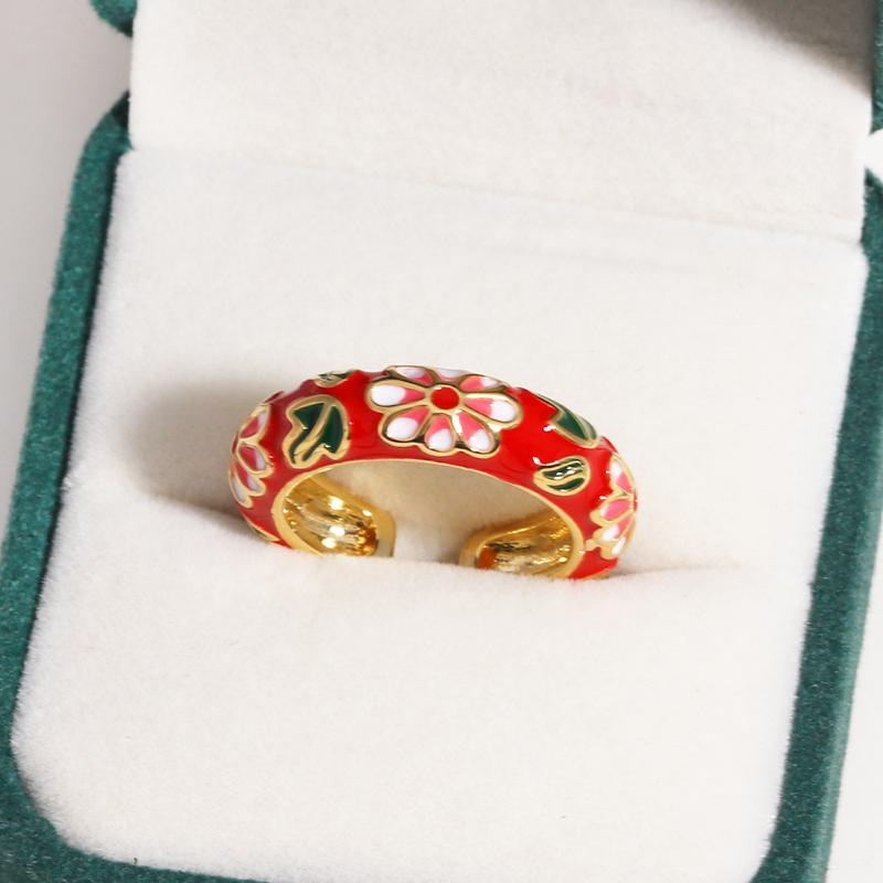 Vintage Colorful Enamel Flower Rings Trendy Geometric Female Minimalist Flower For Ladies Wedding Party Engagement Jewelry Gift