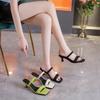 Fashion Open Toe High Heeled Slippers Women's Summer New Square Head Thick Heel Mid-heel flip flops stiletto pumps luxury woman clappers