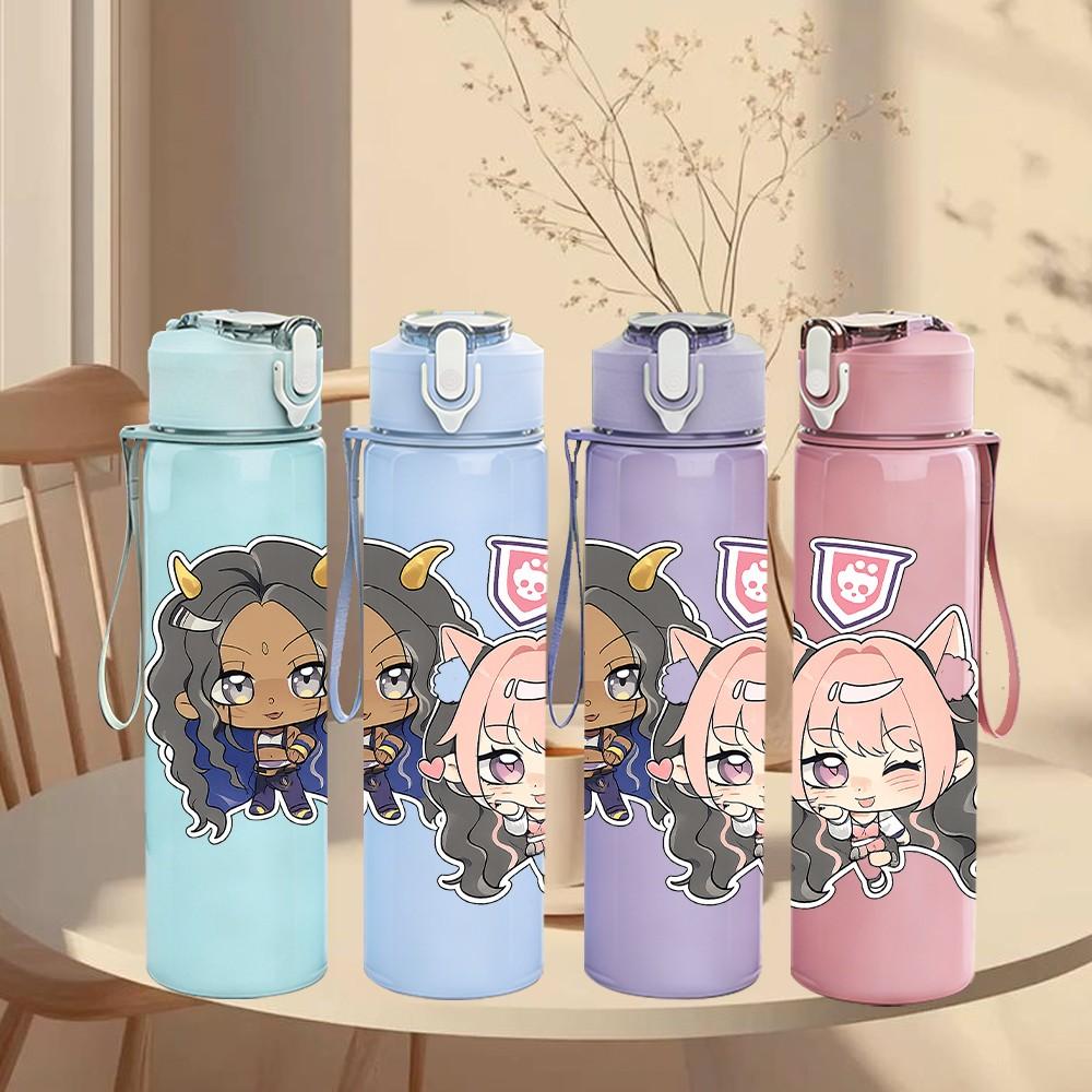 1PC Pink Hair Girl Character 750ml Color Plastic Sports Water Bottle Leakproof Flip Straw Lid Suitable for Sports Office Home Use