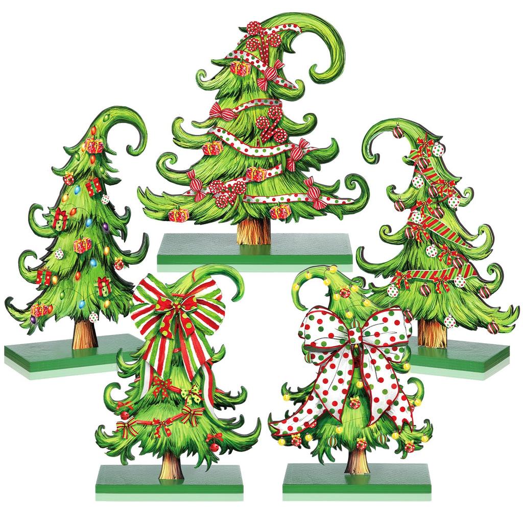 5 Pezzi Decorazioni Tavolo Natale Centrotavola Natalizi in Legno Ornamenti Segno Albero di Natale Verde Lime Per Festa Vacanze Casa Mensola Camino