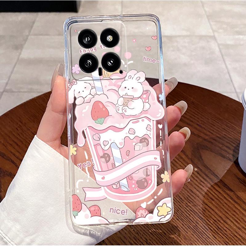 For Xiaomi Mi 14 / 14 Pro Clear Case Luxury Cute Love Rabbit Funny Ultra Slim TPU Silicone Soft Back Cover For Mi14 14Pro Casing