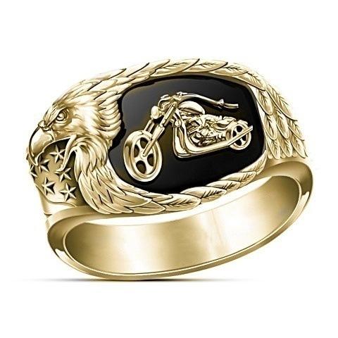 Neuer Hip-Hop Motorrad Schwarzer Gravierter Adler Schnabel Ring