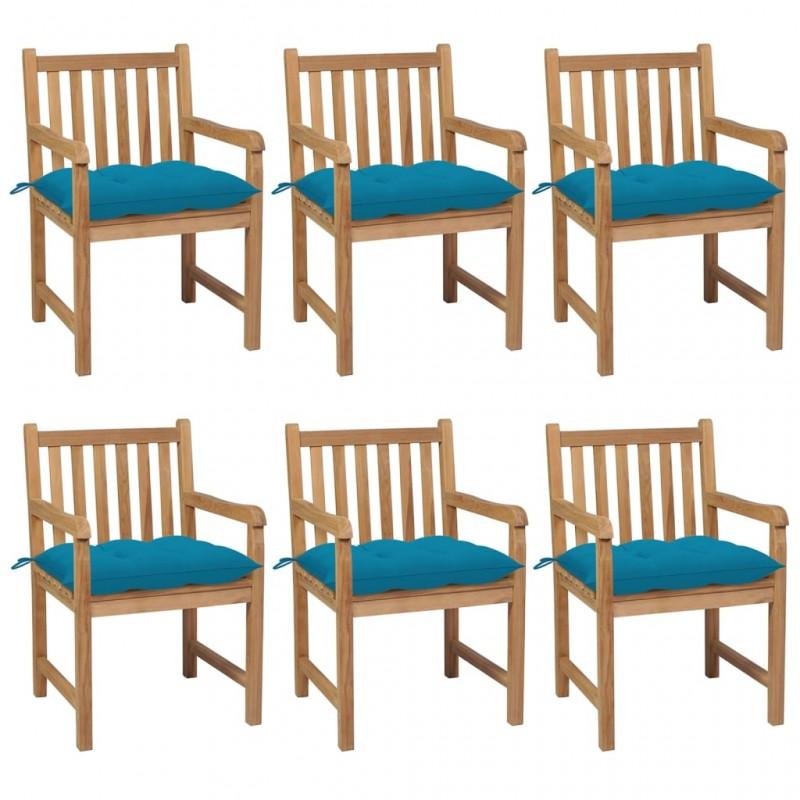 Day and Night - Day and Night Garden Chairs 6 Pcs Solid Teak Wood Light Blue Cushions