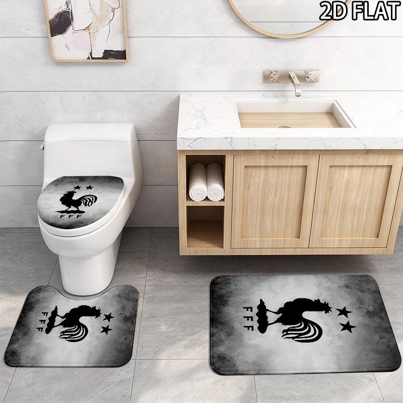France football logo 3pcs Pattern Flannel Nonslip Absorbent Washable Decorative Bathroom Home Toilet Seat Cover Mat Set