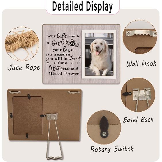 Pet Memorial Frame - In Loving Memory of Dogs, Sympathy Gift for Pet Loss, Gray Wooden Frame
