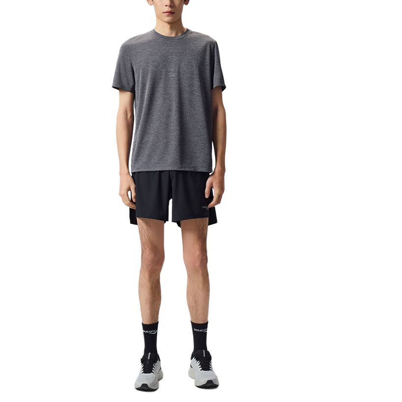 Saucony Running Training Series Knitted Comfortable Stylish Short Sleeve T-Shirt Men Tops Black Gray SA2259ST02T-MG029