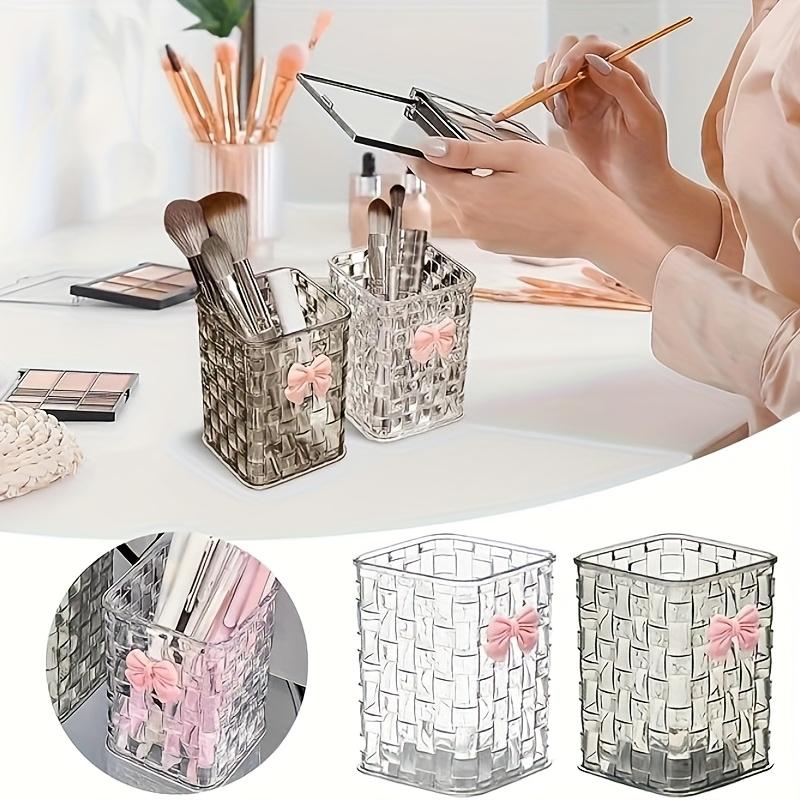 Makeup brush storage box with bow design, high-end textured pen case, desktop storage box, fashionable shelf